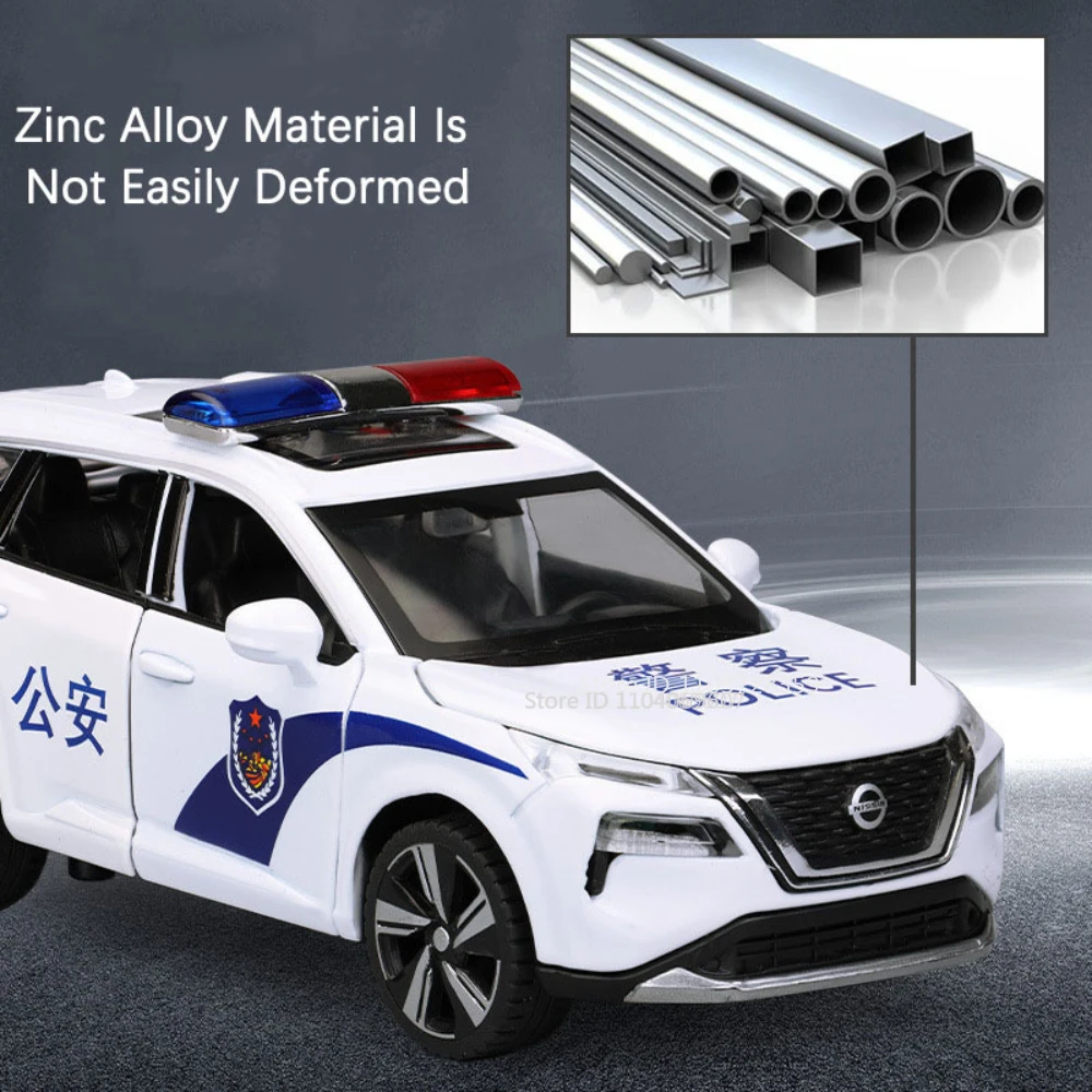 1:32 X-Trail سيارة شرطة لعبة نماذج سبيكة دييكاست SUV ضوء الصوت 6 أبواب مفتوحة التراجع الإطارات المطاطية نموذج سيارات للأولاد هدايا