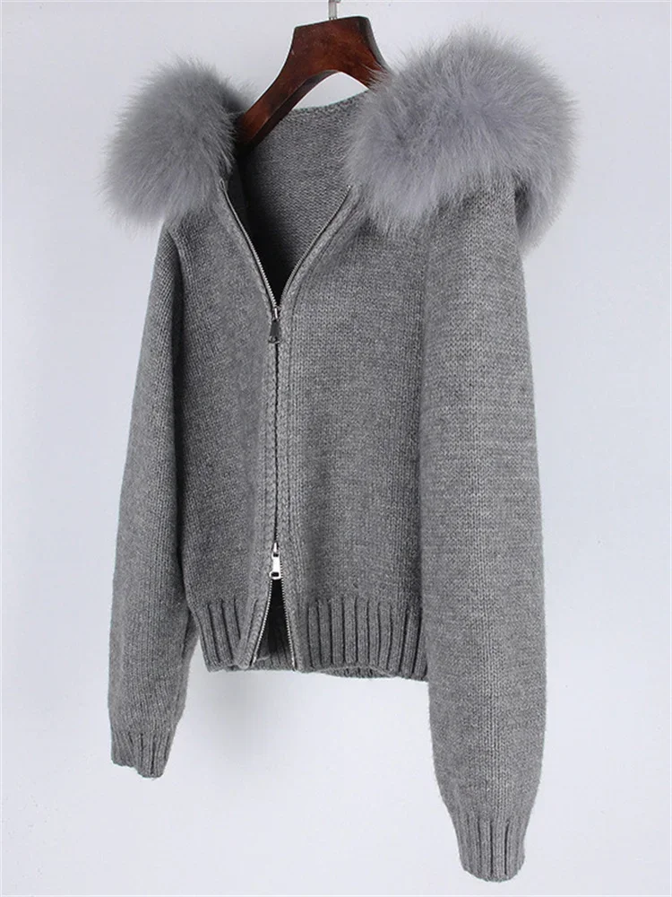 Winter Luxury Warm Fur Feather Cardigan Female Zipper Casual Patchwork Hoodie Knitwear Outwear Women's Faux Fur jacket New
