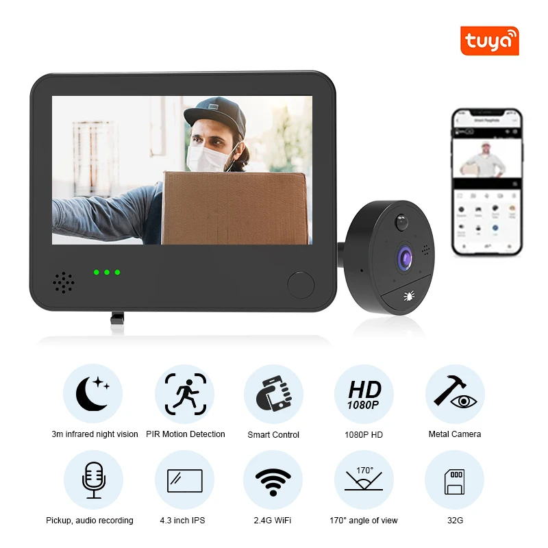 

Tuya intelligent wireless electronic doorbell 6000mah remote APP control 4.3 inch ultra-clear night vision video surveillance