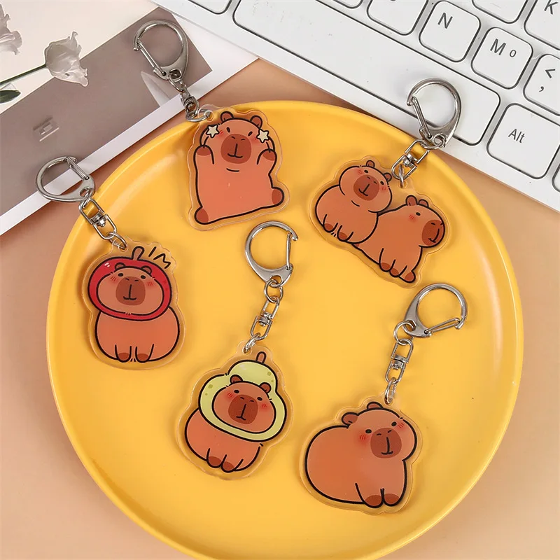 

ISKYBOB Cute Capybara Keychain Kids Cartoon Water Dolphin Key Chain Acrylic Handbag Pendant DIY Small Charm 1PCs