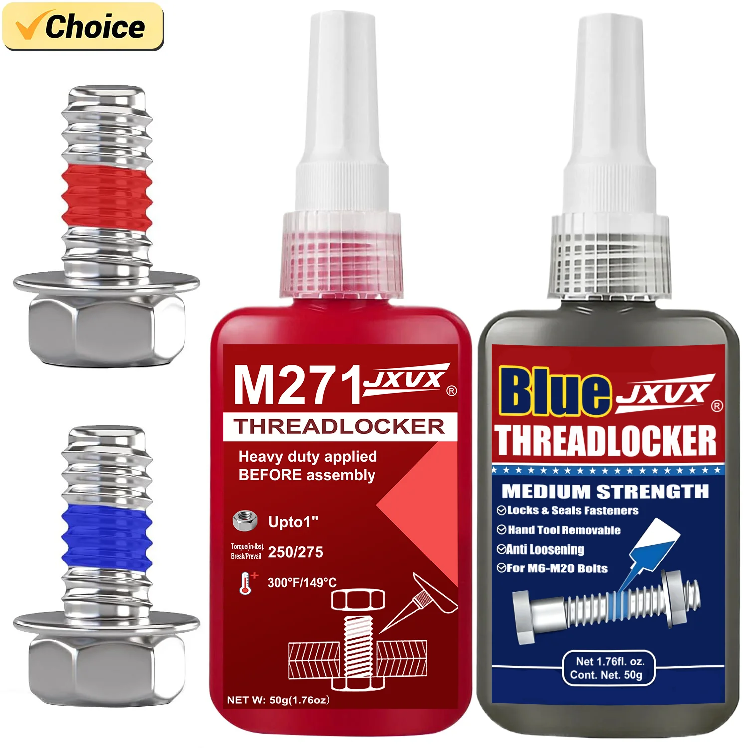 Blue/Red Medium to High Strength Threadlocker Quick-Drying Screw Locking Agent 50ml Anaerobic Liquid Strong Anti-Slip Thread Fixing Adhesive Seal Fasteners Automotive Industrial Repair Maintenance.