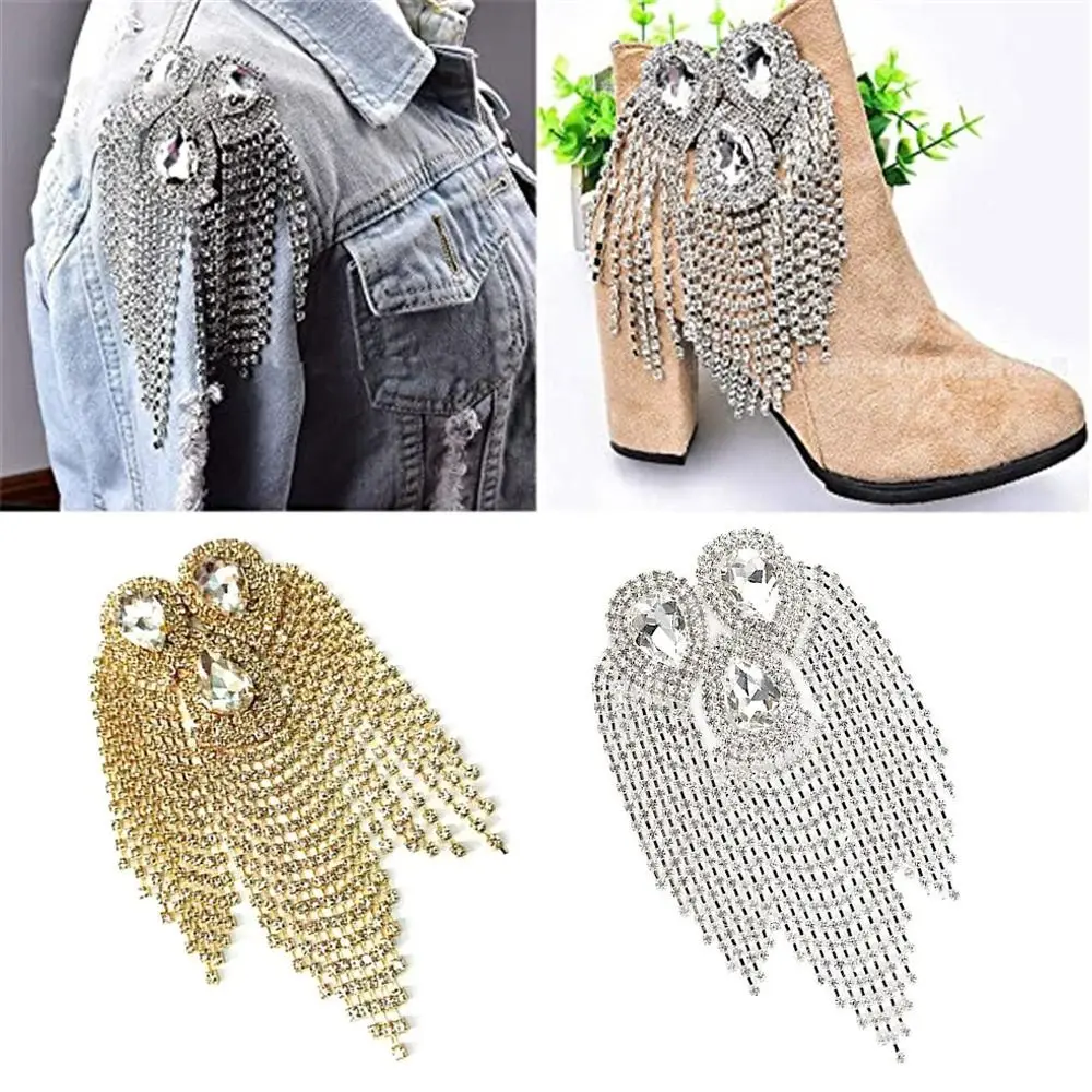 Delicate Pin Beads Tassel Epaulette Rhinestone Classical Brooch DIY Long Chain Shoulder Brooch Men Women