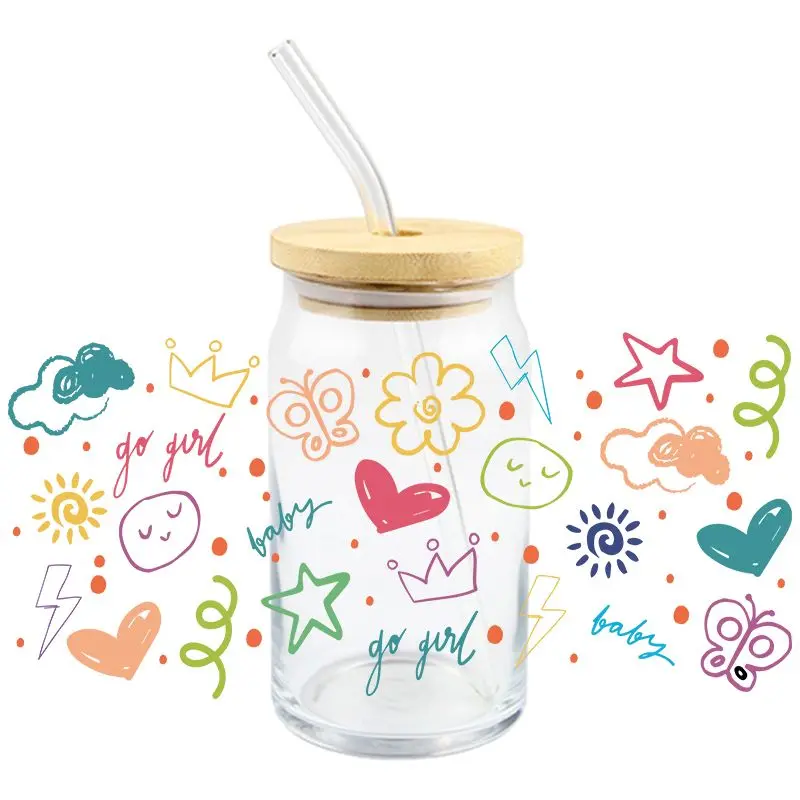DIY Flower Cartoon Transfer Sticker Dsign UV DTF Wraps Cup High Qaulity Durable Waterproof Design Sticker 3D