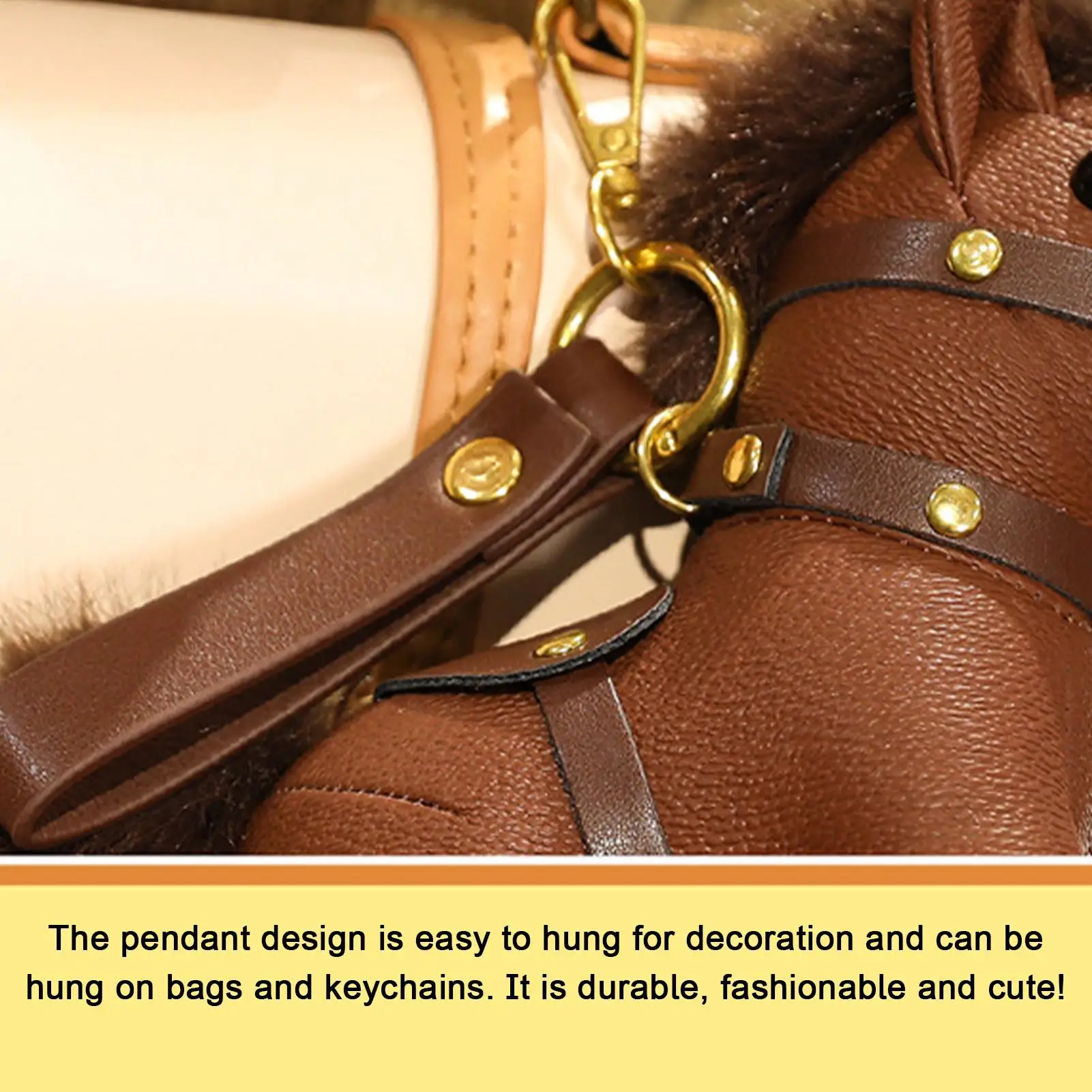 Vintage Horse Year Bag Pendant Cartoon Lightweight Year of the Horse Plush Doll Leather Horse Keychain Pendant Bag Keyring