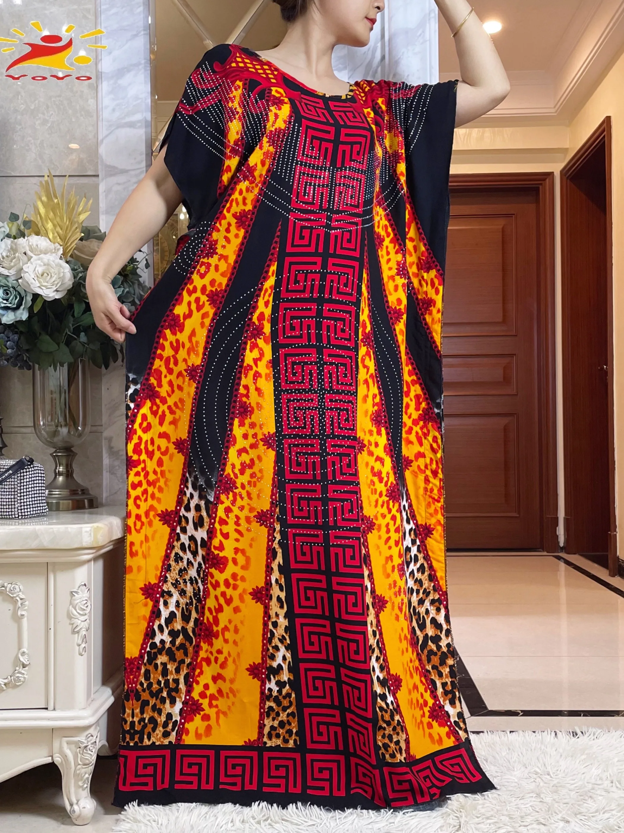 New Women Abaya Short Sleeve Dashiki Floral Dress Women Loose Maxi Robe Floral Femme Musulmane African Printing Floral Abaya