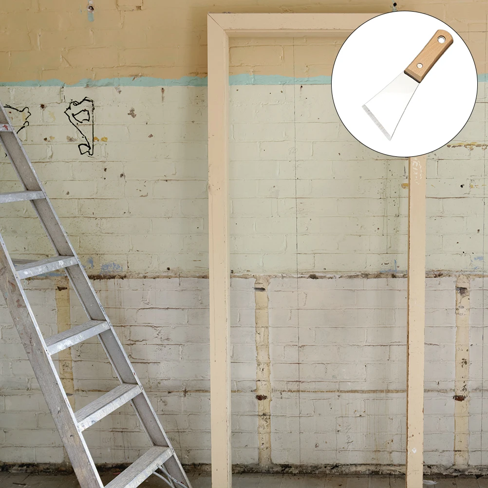 

1pc Stainless Steel Blades Wood Handle Polished Scraper For Wall Floor Cleaning Drywall Finishing Tools Putty Cutter