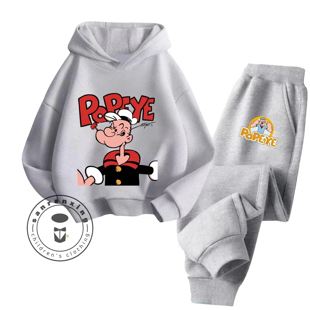 Casual Popeye Hoodie Sets Kids Comfortable Everyday Wear Simplistic Playful Cartoon Design Lightweight Breathable Pure Cotton