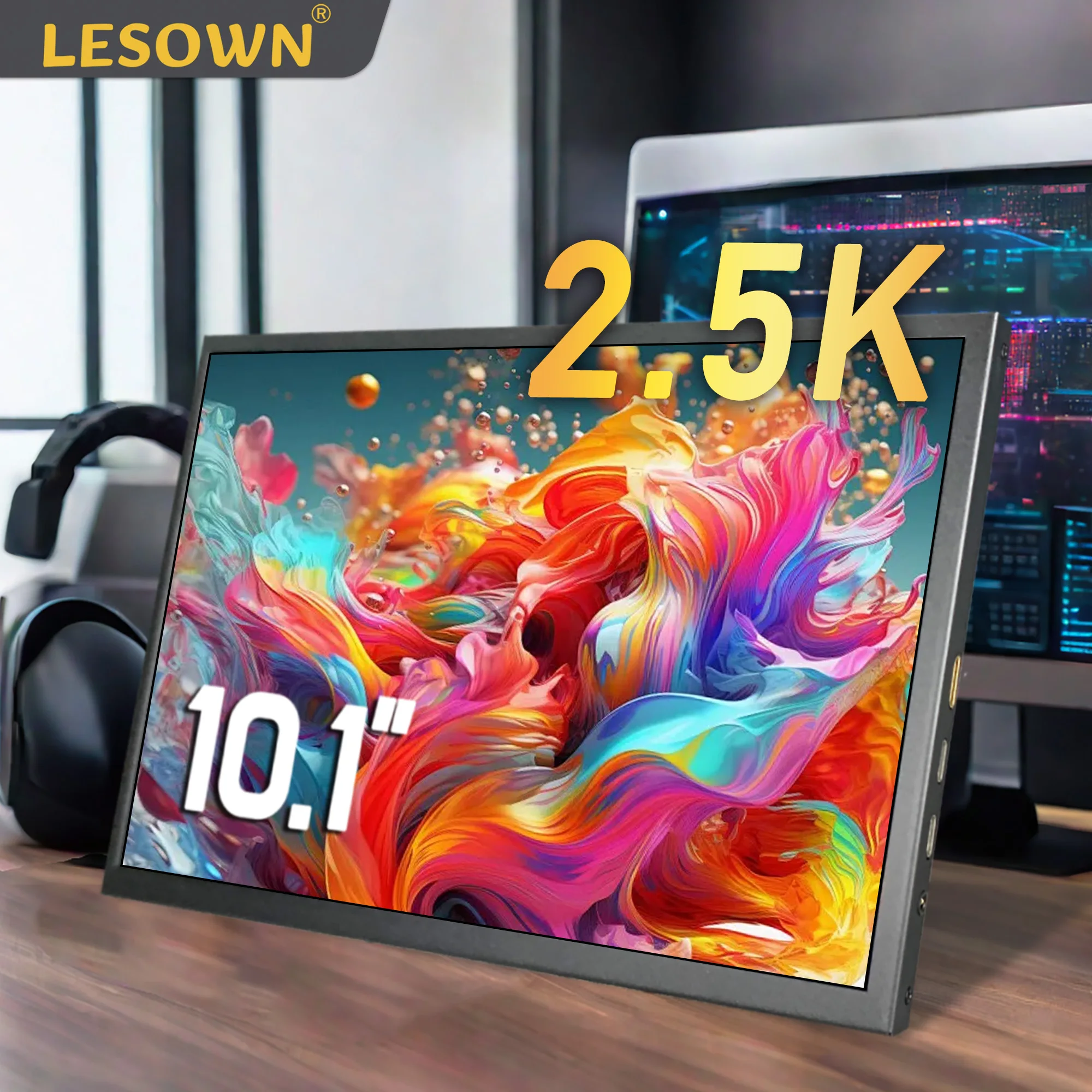 

LESOWN 2.5K Touchscreen Additional Monitor 10.1 Inch Travel Extended Display 92% sRGB 1000:1 IPS Panal for Raspberry Pi Laptop