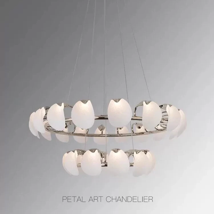 Italian Minimalist Living Room Pendant Light New Design Light Luxury, Chrome Metal Petals, Hall Dining Room Living Room Lamp