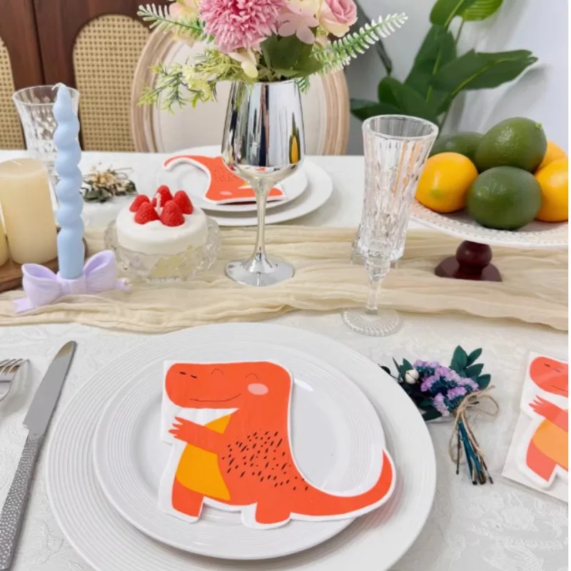 20pcs/Pac 2-Ply Children Cartoon Dinosaur Pattern Shaped Paper Napkin Birthday Party Colourful Napkin Butterfly Bart Paper