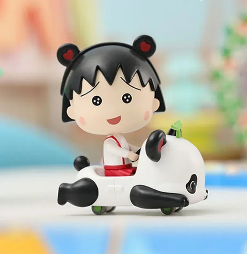 Urocze figurki z samochodami i zwierzętami Chibi Maruko-chan pudełko z niespodzianką zabawki do zabawy w niespodziankę pudełko urocze lalka Model na prezent urodzinowy dla dziewczynek