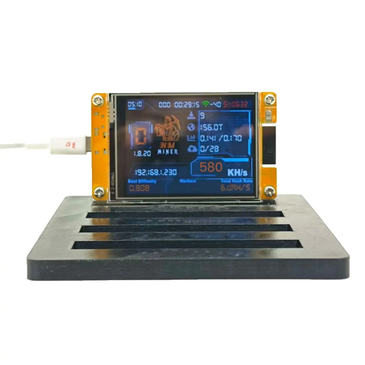 580KH/S NMMiner NerdMiner+4 Slots Stand 2.8 Inch Smart Display Upgraded Harshrate Bitcoin Crypto Solo Lottery Miner
