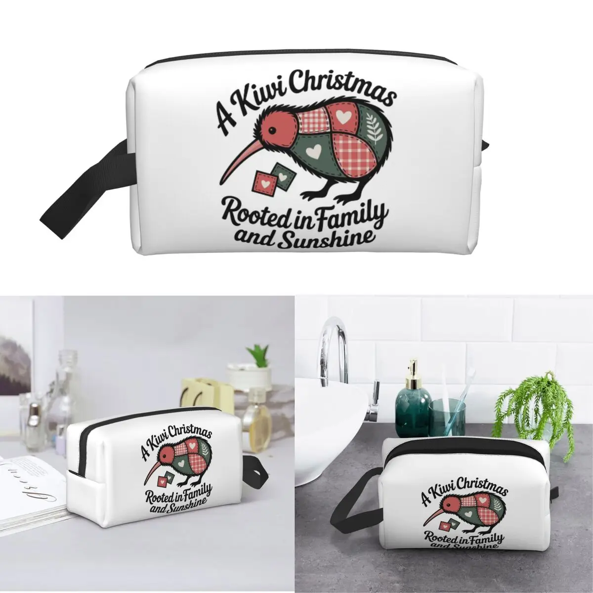 Patchwork Kiwi Silhouette A Kiwi Christmas Makeup Bag Cosmetic Storage Dopp Kit Toiletry Cosmetic Bag for Women Beauty Travel