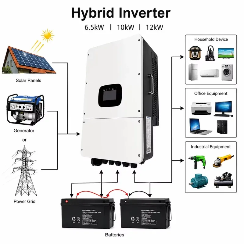 6.5KW 10KW 12KW Hybrid Solar Inverter WiFi MPPT Pure Sine Wave For Residential Energy Storage