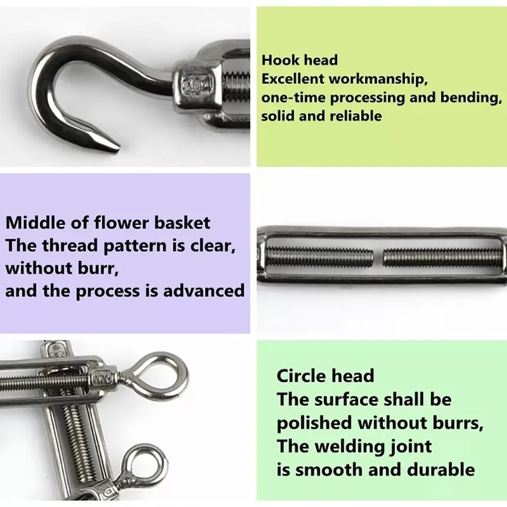 1 pz ganci e tenditore per fune metallica tenditore in acciaio inossidabile 304 Oc Oo Cc tipo dispositivo di tensione linea M4/M5/M6/M8