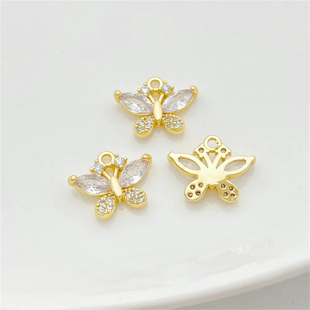 

14K Package Gold Preserved Color Set Zircon Butterfly Pendant Handmade DIY Pearl Bracelet Necklace Accessories Materials