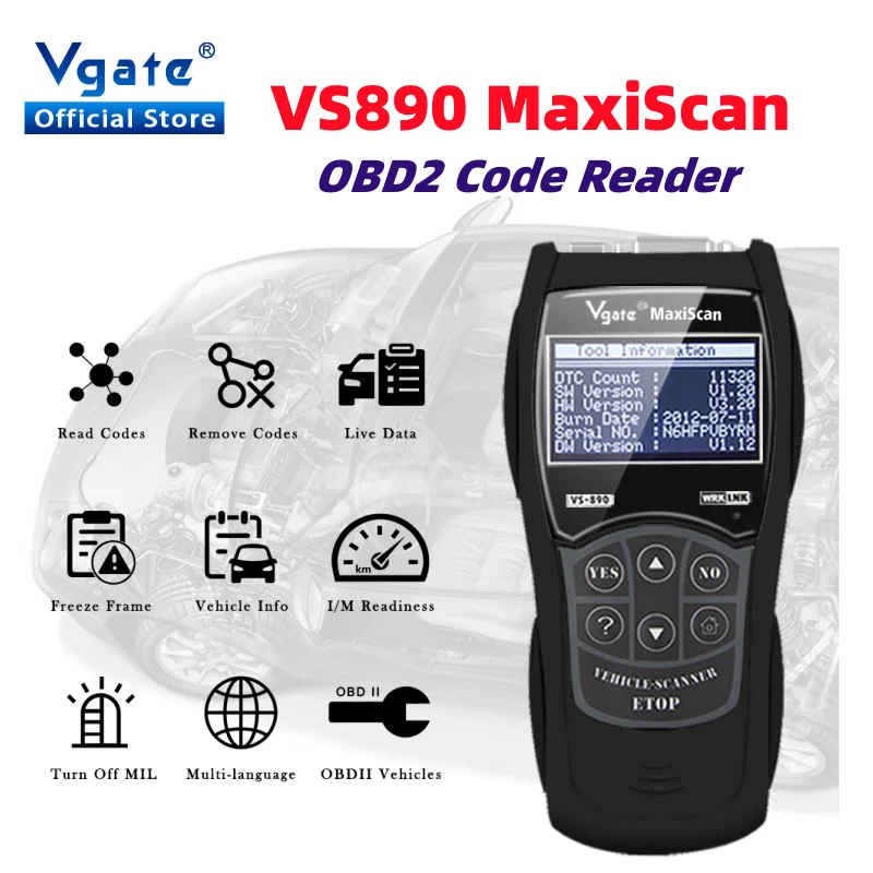 Vgate-VS890 SLilTool VS 2023 Scanner de diagnostic OBD2, multilingue, lecteur de code de voiture, multilingue, BUS, Vervoltage, 890 plus récent, 890