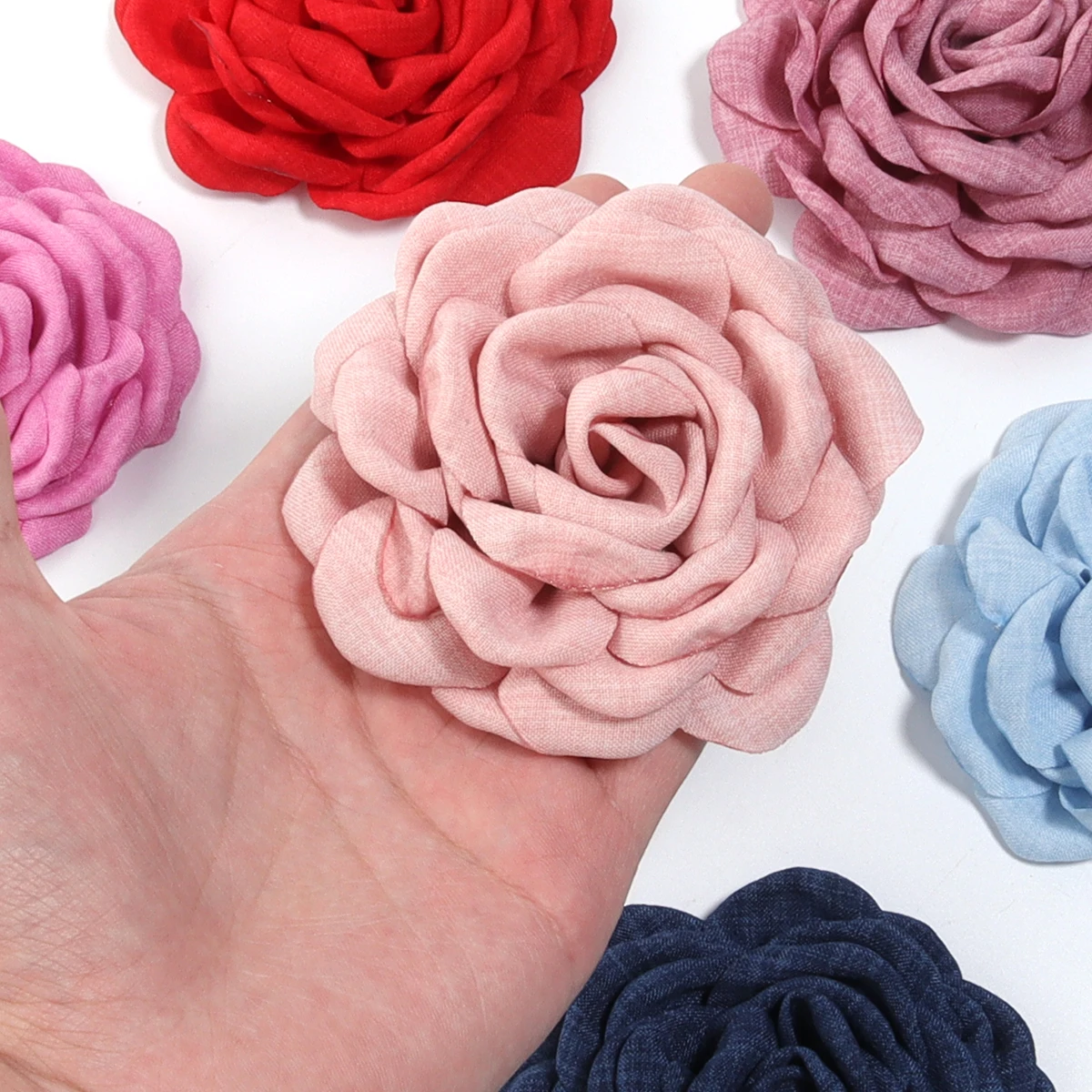 1Pcs/Lot 9cm Handmade Fabric Flowers Burned Edge Camellia Flower For DIY Sewing Crafts Brooch Clothing Accessories Wedding Decor