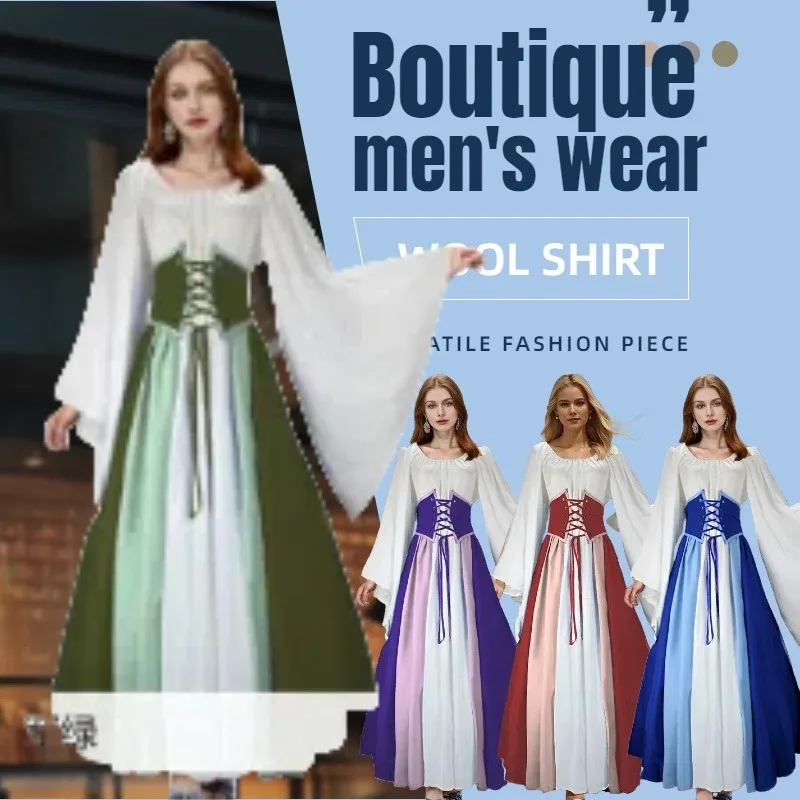 

Halloween Retro Medieval Renaissance Women's Dresses Stage Performance Costumes Role Playing Long Skirts Women