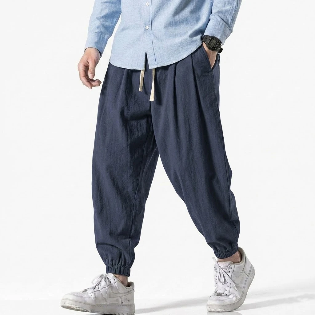 Koreanische Herren-Leinenhosen Frühling Locker Sitzende Strand- und Urlaubshosen aus Baumwolle Lässige Wanderhosen für Männer Sommer Baggy-Hosen Fitness-Arbeitshosen Streetwear – Detail 9