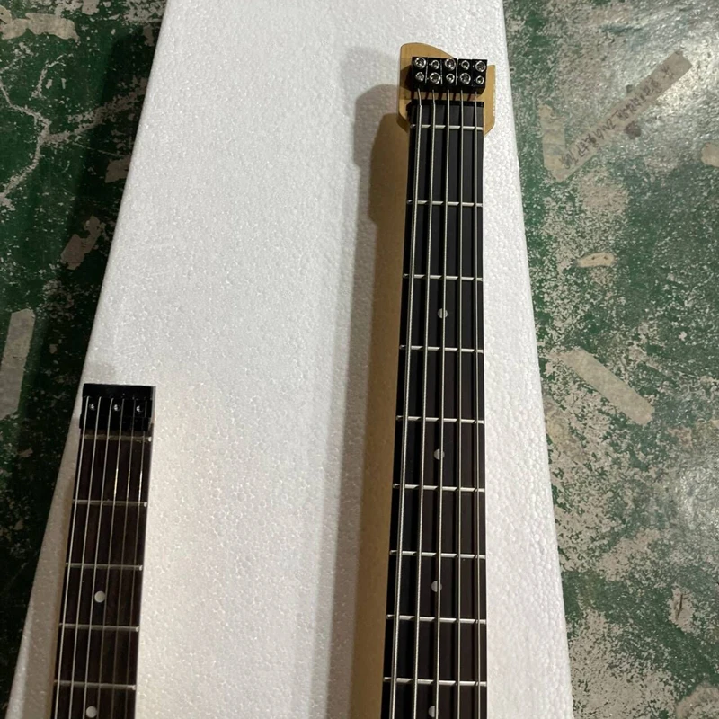 غيتار كهربائي بلون أزرق وعنق مزدوج بدون رأس ، لوحة أصابع من خشب الورد ، سطح من خشب القيقب اللهب ، 6 + 5 أوتار