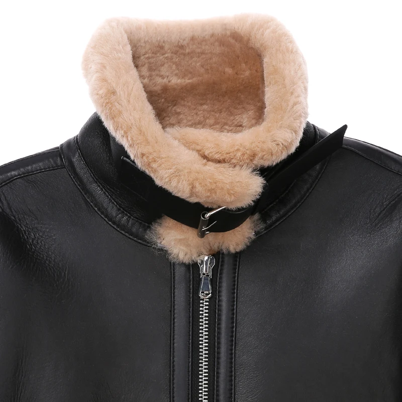 Leather and fur integrated men\'s leather jacket British trend thickened warmth winter new product sheep leather custom coat men