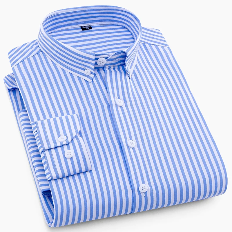 Hot New Men's Formal Shirts Long Sleeve Anti-Wrinkle Office Striped Fashion Business Male Social Plaid Shirt Work Men Clothing