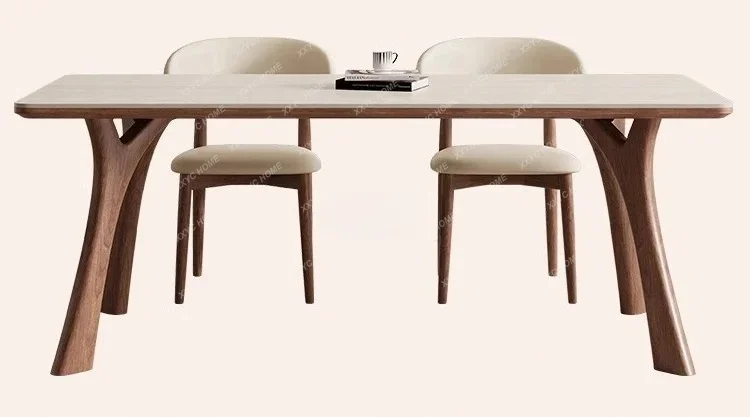 Solid wood rock slab dining table  medieval high-end full care  small apartment rectangular dining table