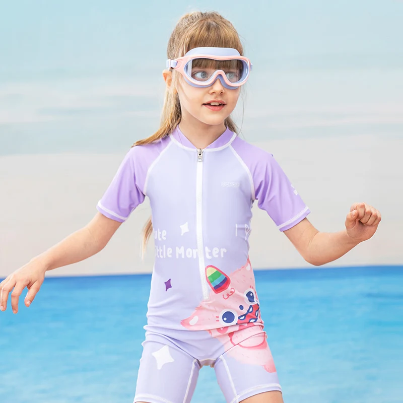 COPOZZ Children's One-piece Swimsuit Cartoon Pattern Girl And Boy Short Sleeve New Beachwear Kids Vacation Summer Swim Suit