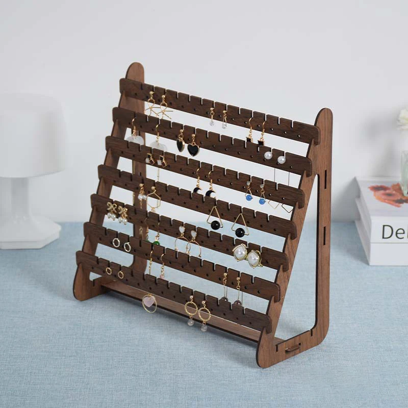 

Multilayer Wooden Earring Stand Holder High-Capacity Jewelry Storage Organizer Display Rack for Home Living Room Bedroom Desktop