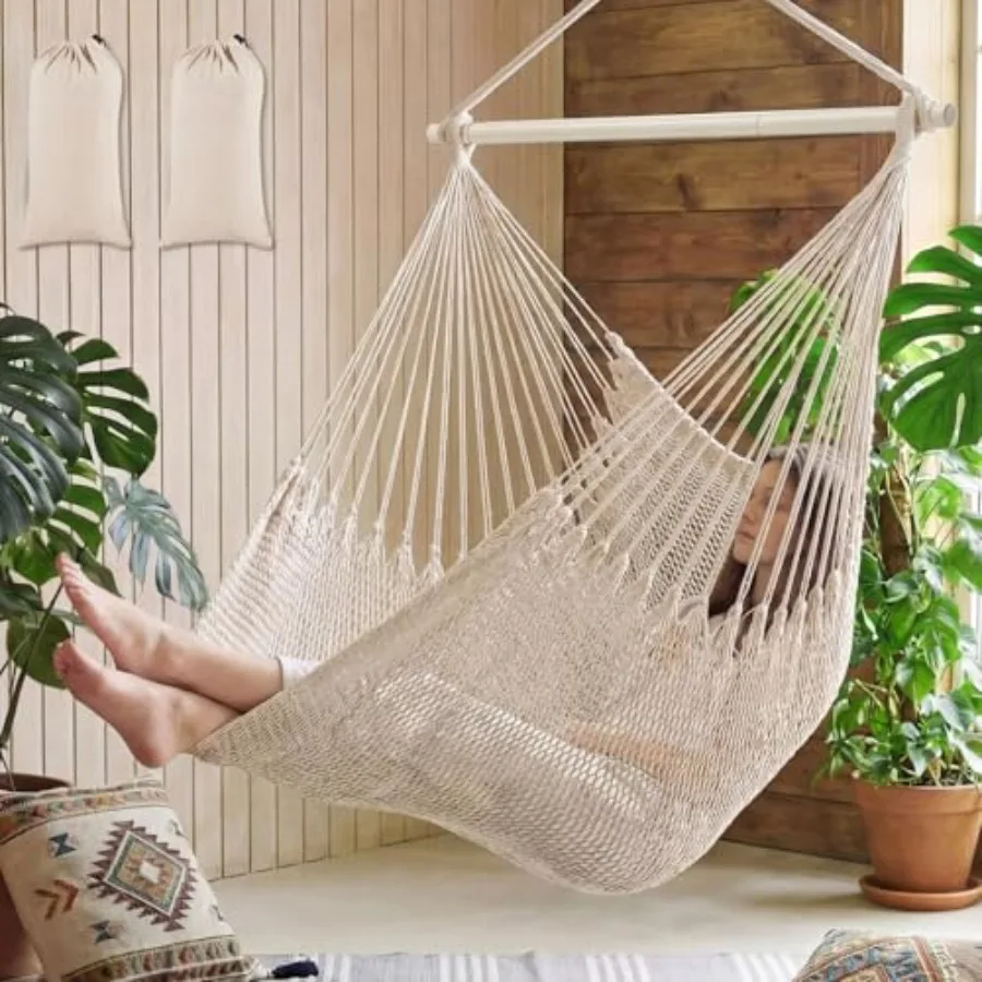 

Barydat 2 Pcs Hanging Hammock Chair Boho Swing Chair Outdoor Indoor Comfy Soft Cotton Rope Weaving with 40 Inch Detachable Meta