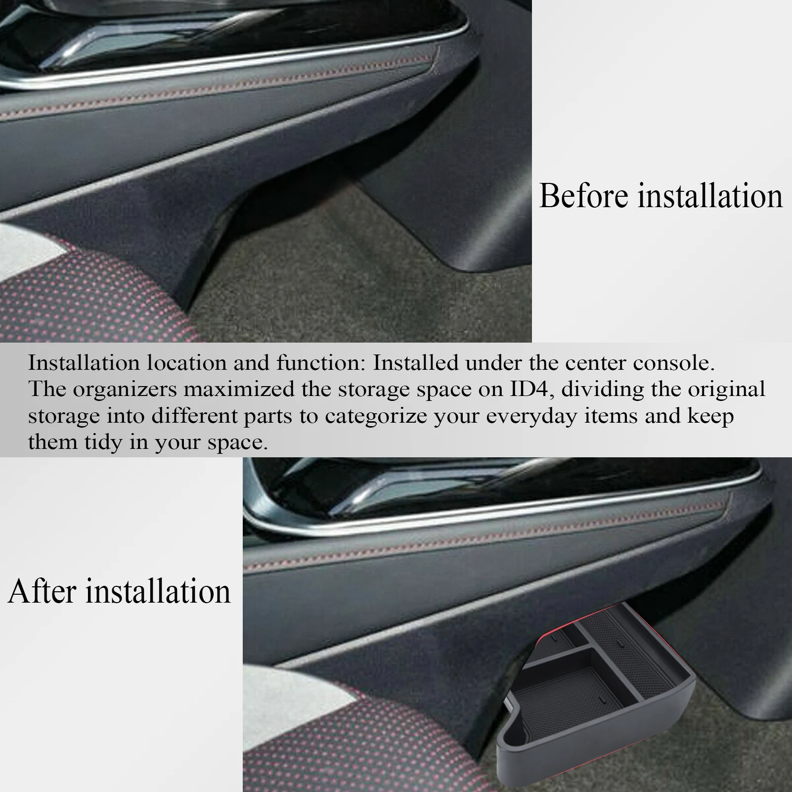 صندوق تخزين مسند الذراع لوحدة التحكم المركزية للسيارة صينية الزخارف لسيارة Volkswagen VW ID.4 ID4 ID 4 CROZZ منظم داخلي #4