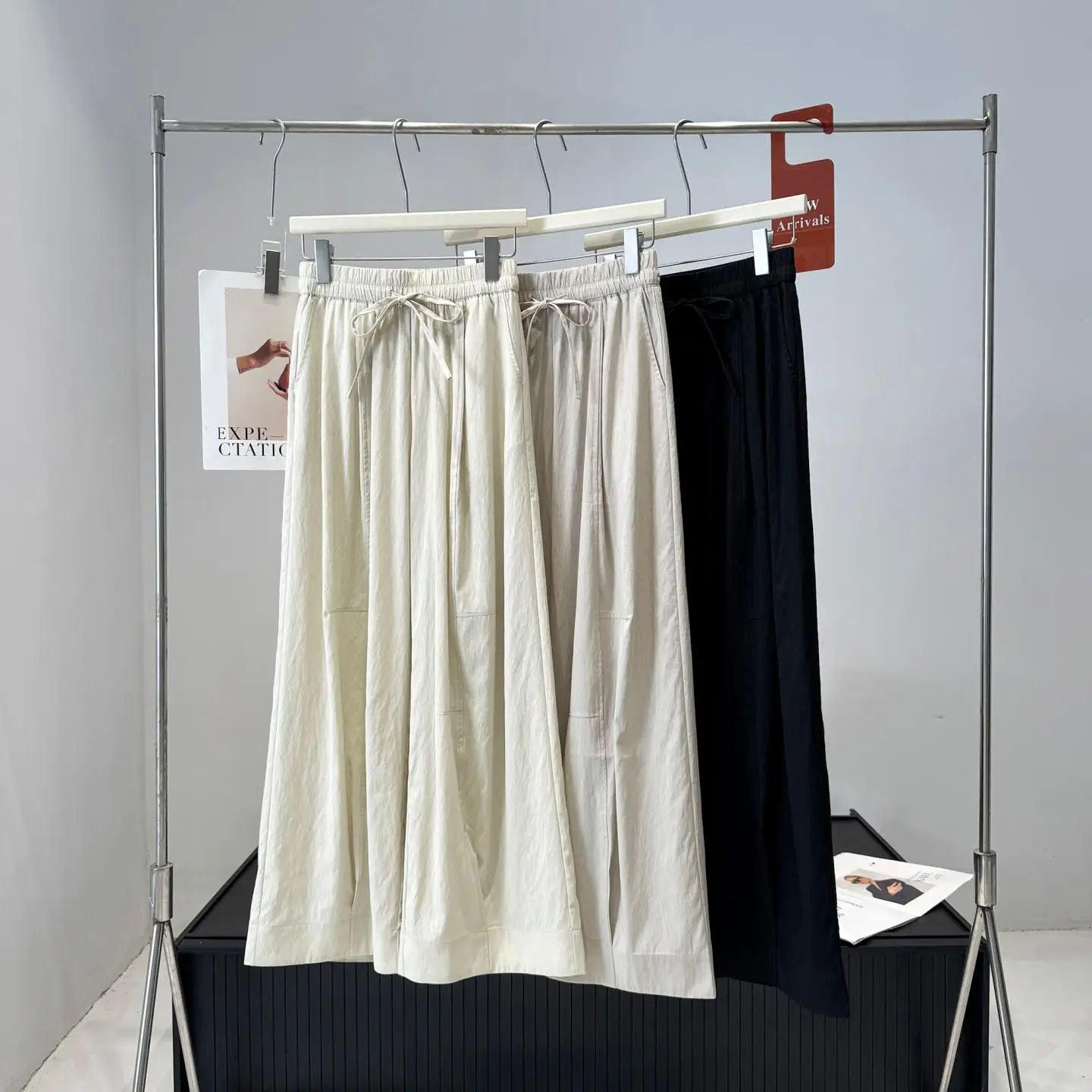 

Lightweight Breathable Lyocell Texture Wide Leg Casual Pants Loose Fit Summer Ladies Natural Waist Polyester Cotton Blend