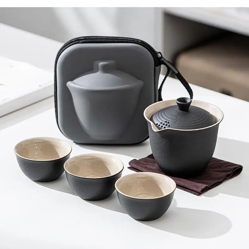 Tetera Y Taza De Té Cerámica, Juego Kung Fu Portátil Hecho A Mano, Para Viajes Oficinas, Chino