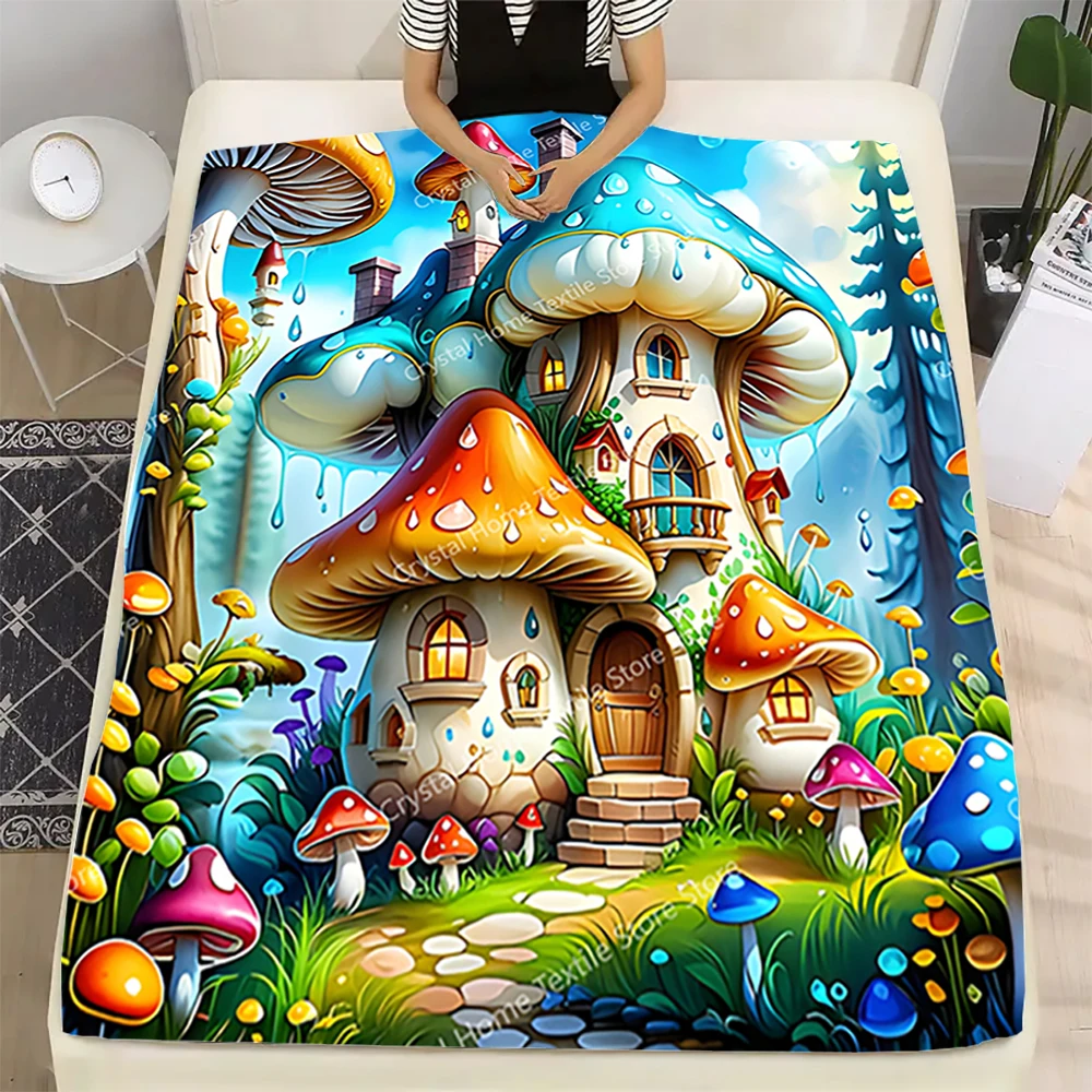

Mushroom House Theme Print Flannel Blanket, Soft Warm Throw Blanket Nap Blanket For Couch Sofa Office Bed Camping Trave Blanket