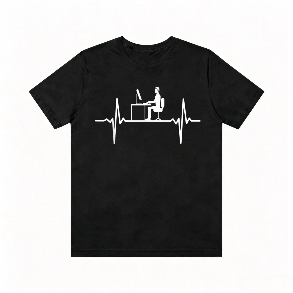 Computer Heartbeat Funny IT Programmer Graphic Printed T-Shirt Casual Fashion Loose Man Women Tshirt Short Sleeve Harajuku Tees