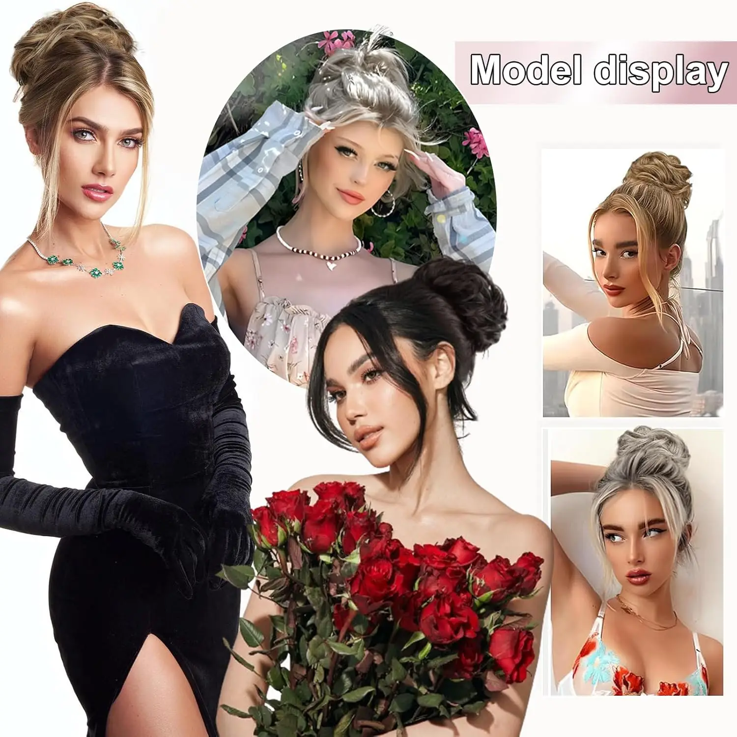 Synthetischer Messy Bun Haargummi mit Haarklammer, Haarverlängerung aus Hochtemperaturfaser, Flauschiger Chignon für Frauen – Detail 6