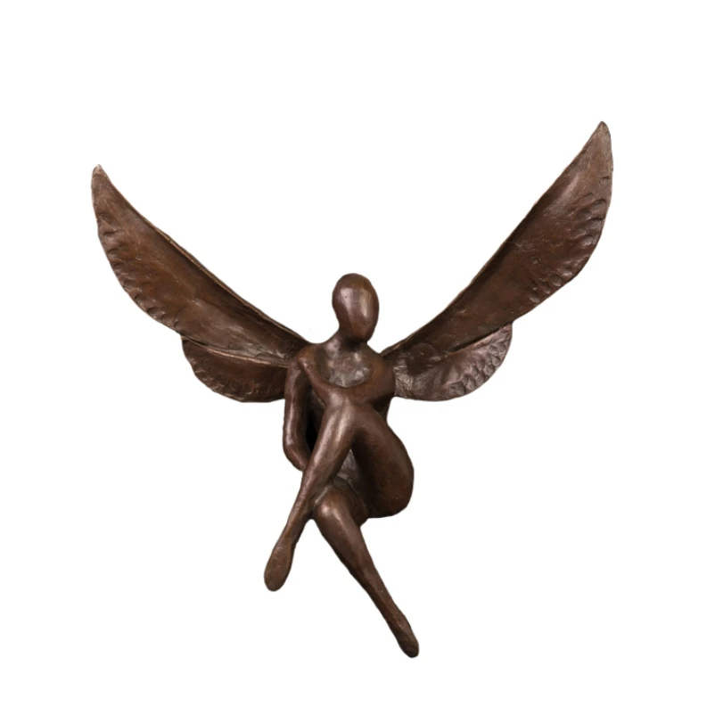 PY-729 Antique European Bronze Elf Angel Artwork Cast Bronze Elf With Wings Figurines For Home Table Decoration Collection