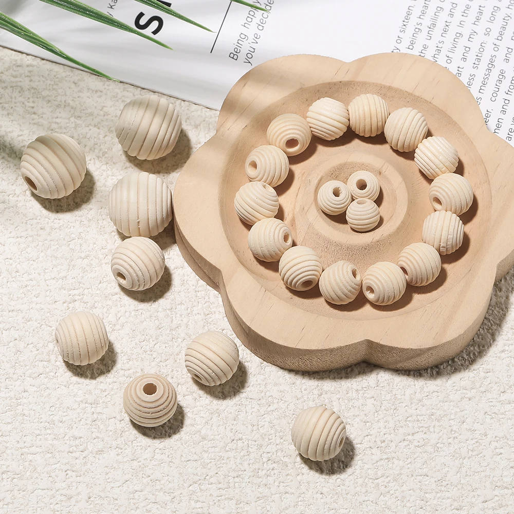 

10-50pcs Natural Threaded Wooden Beads Round Wood Honeycomb Beads for Jewelry Making DIY Bracelet Tassel Craft