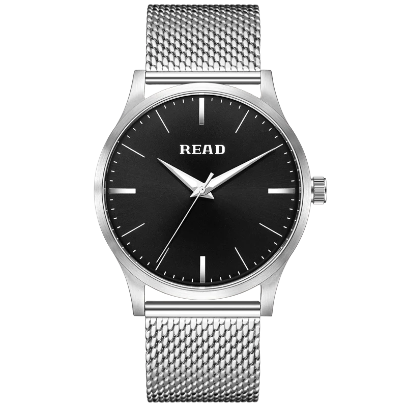 READ Men Quartz Watch | Silver Stainless Steel Mesh Strap | Black Dial | High Hardness Glass | 3ATM Waterproof