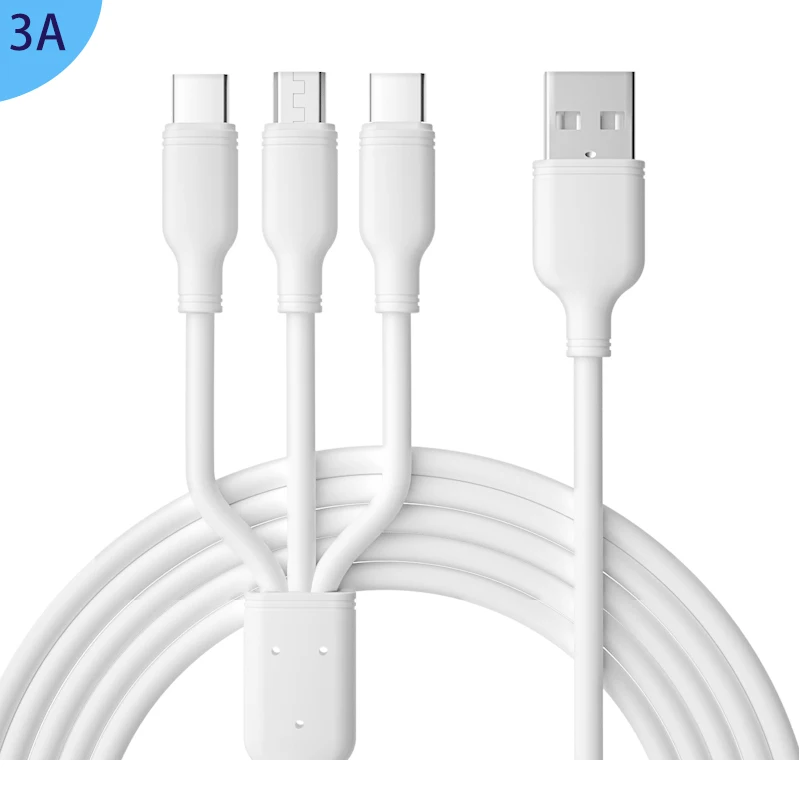 Universal Multifunctional USB Cable, White PVC Cable, Fast Charging, 3 in 1