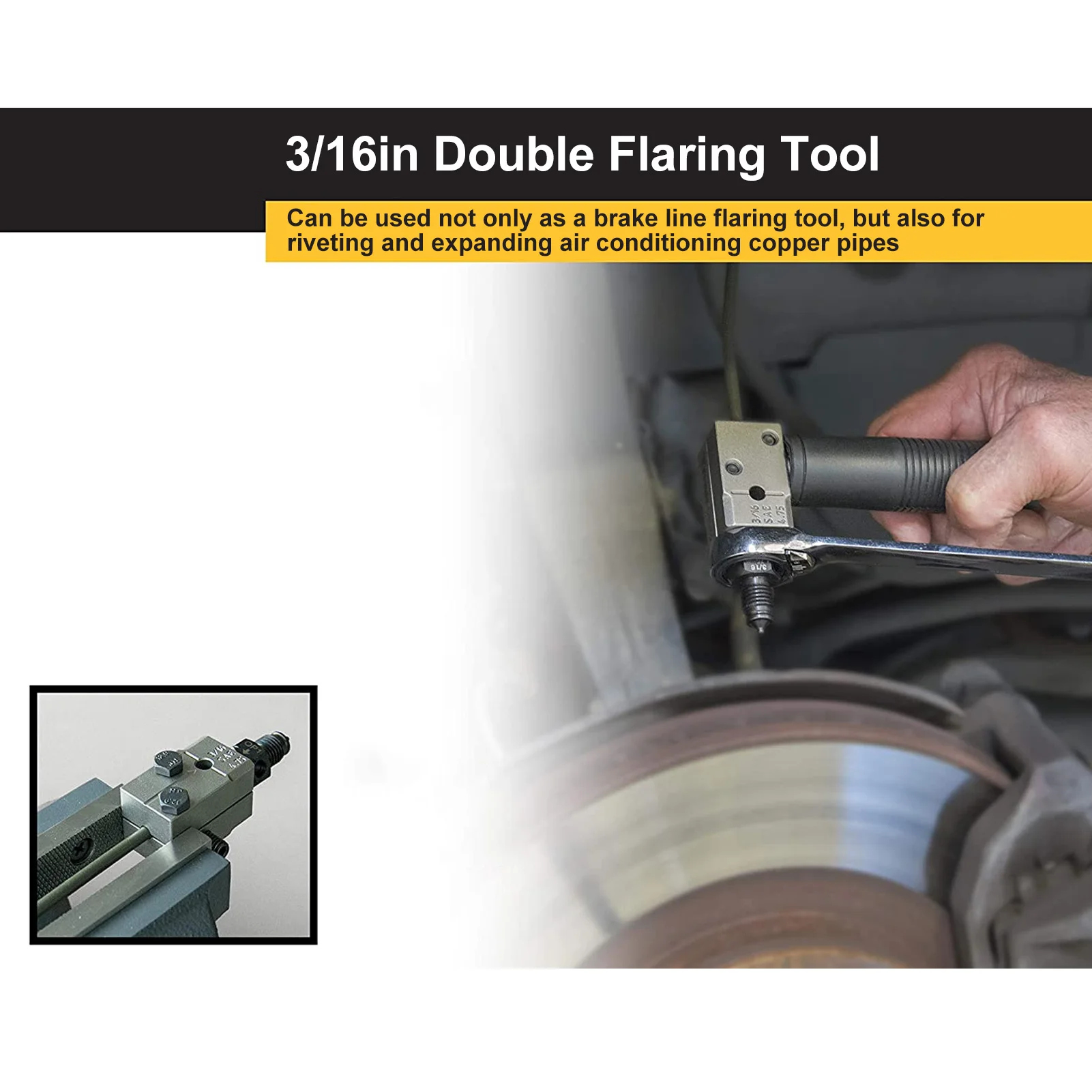 3/16in Double Flaring Tool Metal Handheld Brake Line Double Tool for Motorcycle Automotive Truck Brake Line Flaring Tool