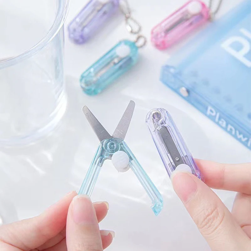 3PC Transparent Retractable Scissors Mini Portable Small Scissors Children's Safe Hand Account Hand Cut Paper Cuttings Knife
