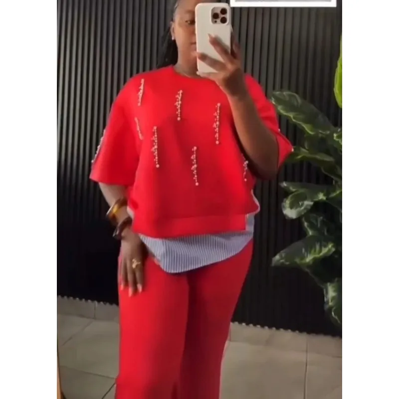 

2 Piece Women Set Dashiki African Clothes Summer New Fashion Short Sleeve Top And Denim Shorts Suit Party Lady Matching