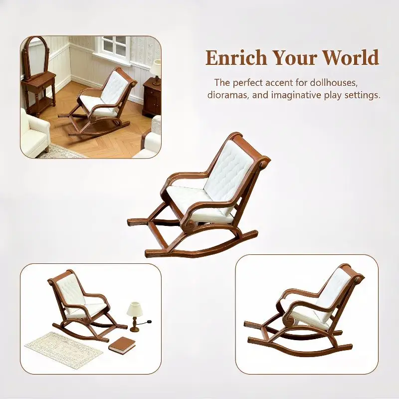 1 12 Scale Miniature Rocking Chair Dollhouse Recliner Model Antique Furniture Design for Mini Scene Decoration