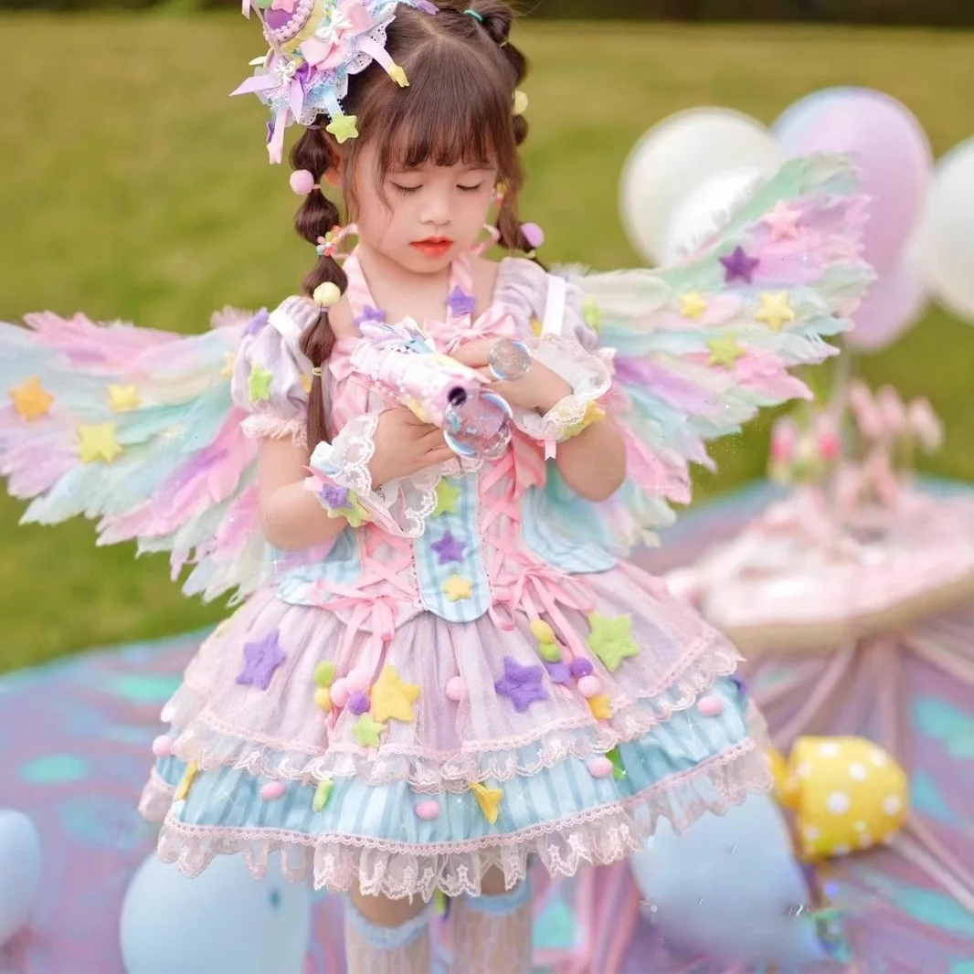 

Lolita Ball Gown Dress Girls Kids Princess Stripe Birthday Party Childrens Clothing New Bow Performance Multicolor Festival Gift