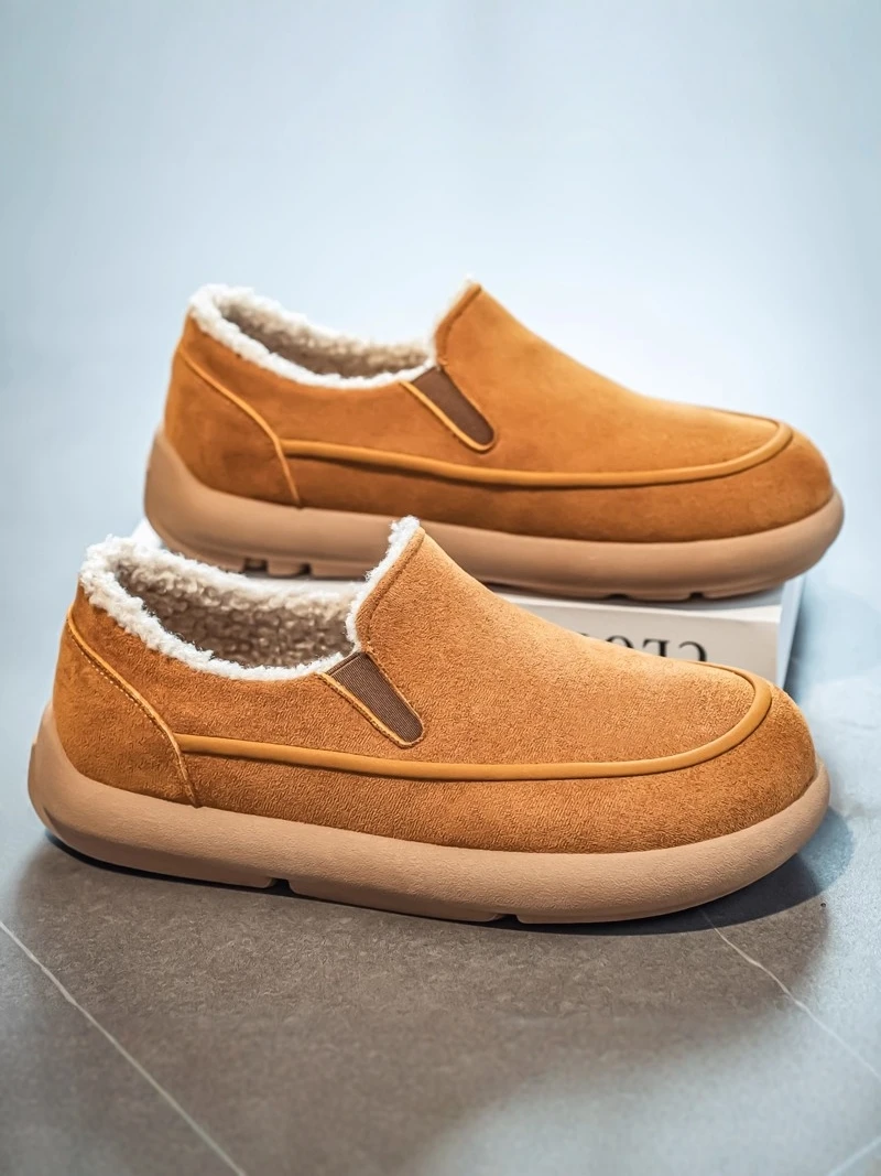 

Мужские зимние утепленные ботинки на флисовой подкладке, теплые кожаные ботинки с мехом, защита от холода, нескользящие, на хлопковой подкладке, повседневные, без шнурков