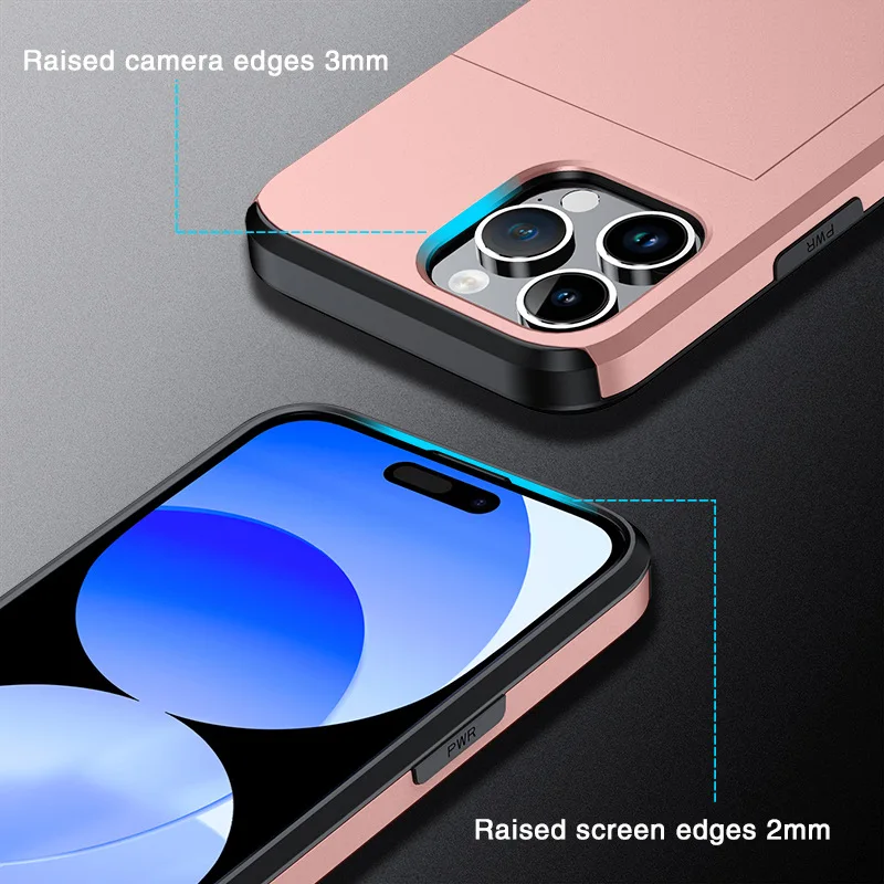 Slide Card Slot Phone Case For iPhone 15 Plus Pro Max 15+ 15Pro 15ProMax Shockproof Card Bag Back Cover Shell Capa image 4