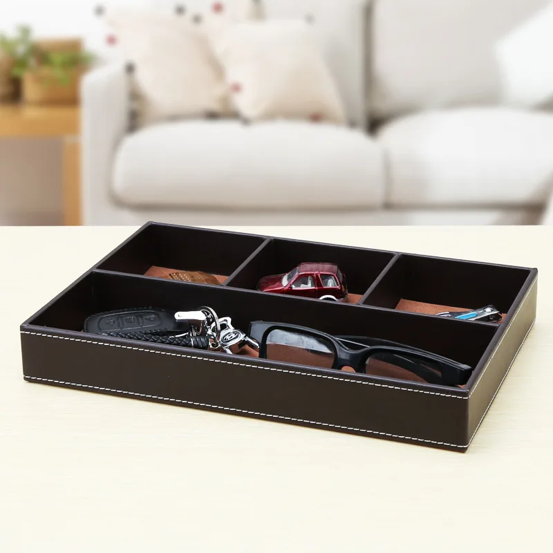Multi Functional PU Leather Storage Box Creative Desktop Organizer Tray for Home Foyer Small Plate for Home Parts Organization