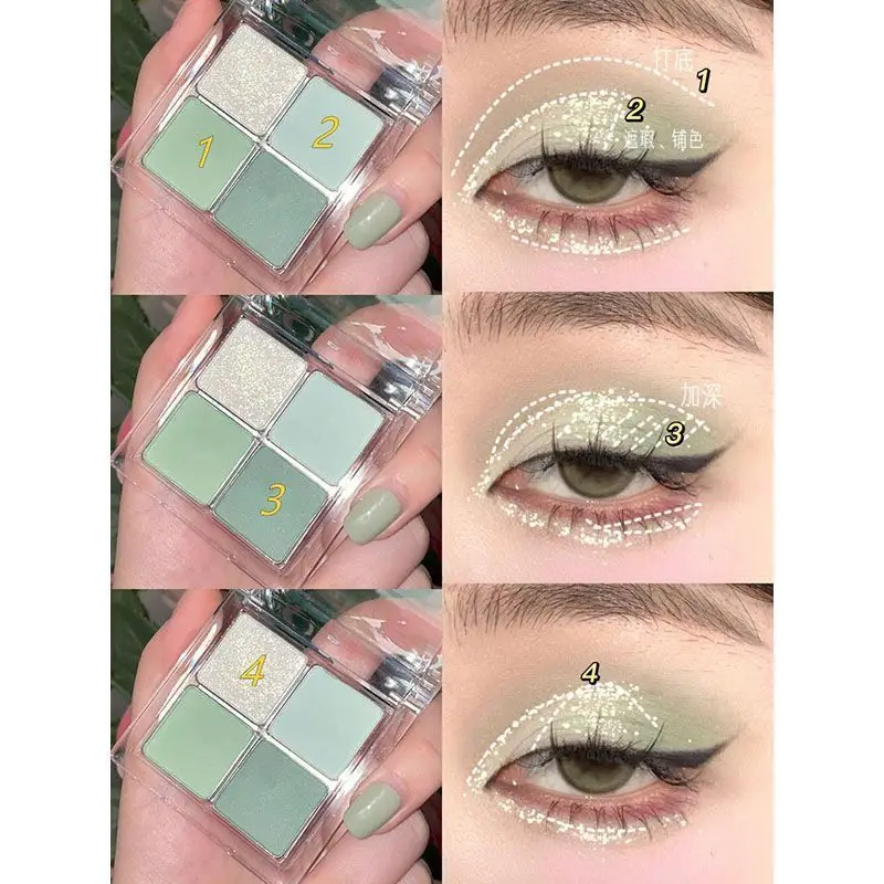 2025年ニューミントグリーン4色アイシャドウスモールキットパールセントポータブル防水お手頃アイシャドウプレートグリッターアイシャドウ